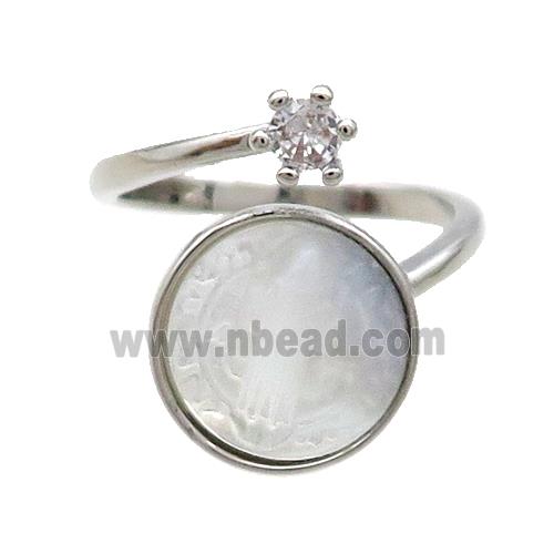 Copper Ring Pave Zircon Jesus MOP Shell Platinum Plated