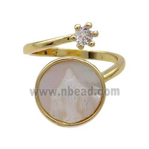 Copper Ring Pave Zircon Jesus MOP Shell Gold Plated