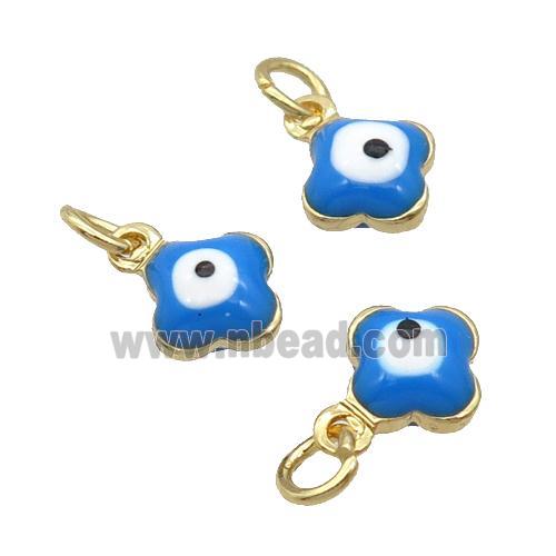 Copper Clover Pendant Blue Enamel Eye 18K Gold Plated