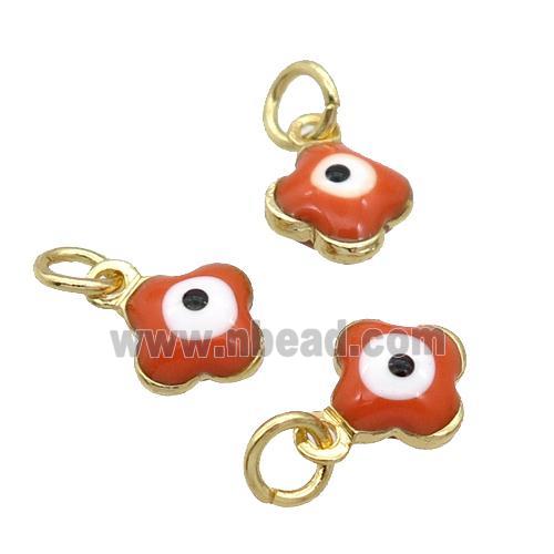 Copper Clover Pendant Orange Enamel Eye 18K Gold Plated