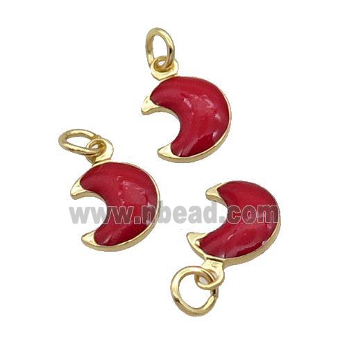Copper Moon Pendant Red Enamel 18K Gold Plated
