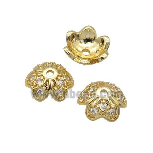 Copper Beads Cap Pave Zircon Unfade 18K Gold Plated