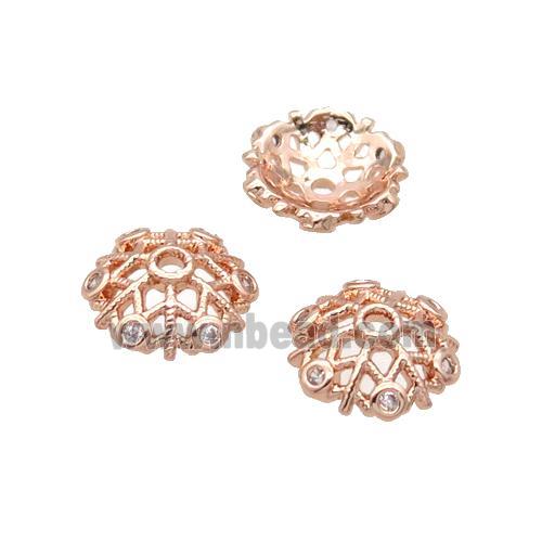 Copper Beads Cap Pave Zircon Unfade Rose Gold
