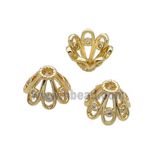 Copper Beads Cap Pave Zircon Unfade 18K Gold Plated