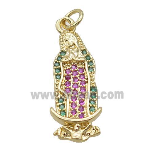Copper Virgin Mary Pendant Pave Zircon Unfade 18K Gold Plated
