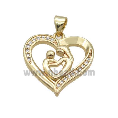 Copper Heart Pendant Baby Mom Pave Zircon Unfade 18K Gold Plated