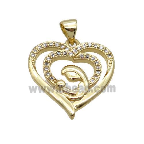 Copper Heart Pendant Baby Mom Pave Zircon Unfade 18K Gold Plated