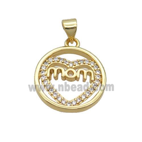 Copper Circle Heart Pendant Pave Zircon Mom Unfade 18K Gold Plated