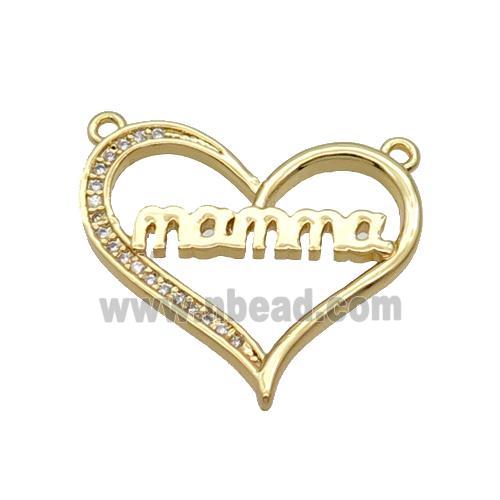 Copper Heart Pendant Pave Zircon With 2loops Mama Unfade 18K Gold Plated