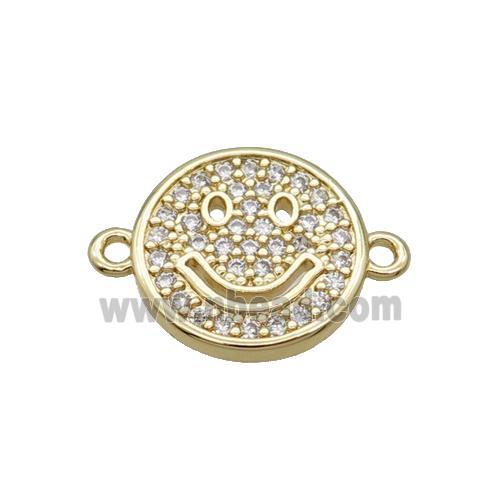 Copper Circle Face Connector Pave Zircon Emoji Happy Unfade 18K Gold Plated