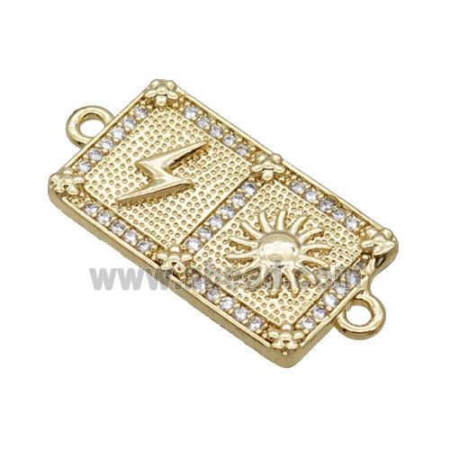 Copper Rectangle Connector Pave Zircon Sun Lightning Unfade 18K Gold Plated