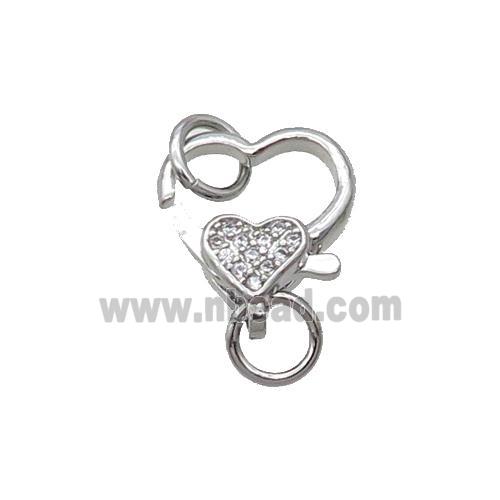 Copper Lobster Clasp Pave Zircon Heart Unfade Platinum Plated