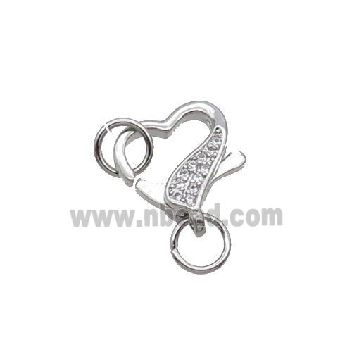 Copper Lobster Clasp Pave Zircon Heart Unfade Platinum Plated