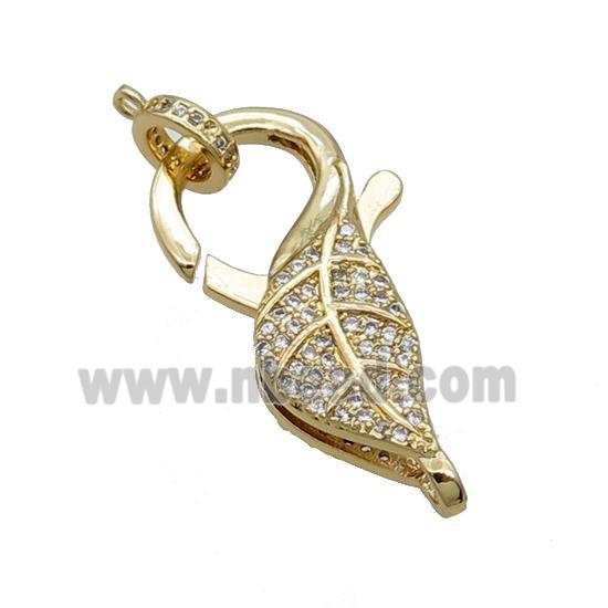 Copper Lobster Clasp Pave Zircon Leaf Unfade 18K Gold Plated