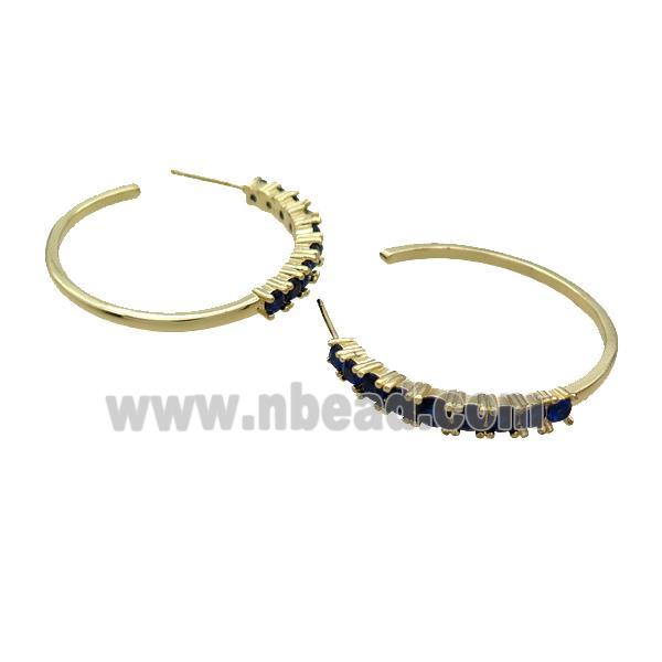 Copper Stud Earring Pave Darkblue Zircon Gold Plated