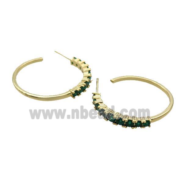 Copper Stud Earring Pave Darkgreen Zircon Gold Plated