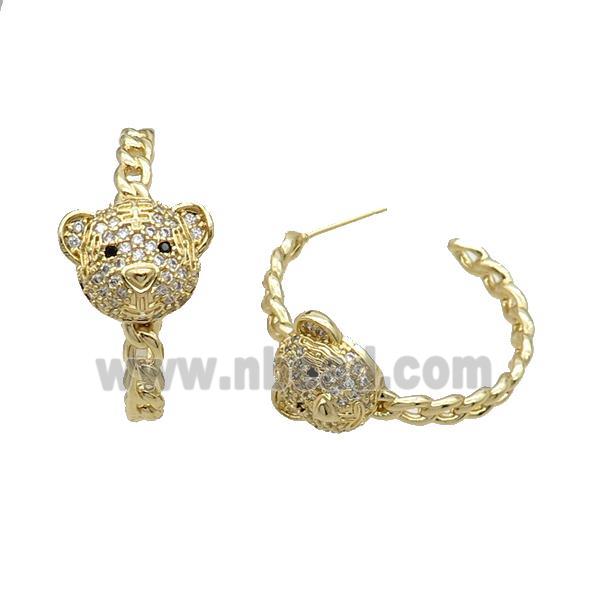 Copper Stud Earring Pave Zircon Bear Gold Plated