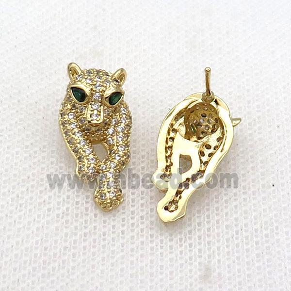 Copper Stud Earring Pave Zircon Leopard Gold Plated