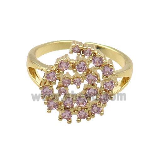 Copper Ring Rebirth Pave Pink Zircon Adjustable Gold Plated