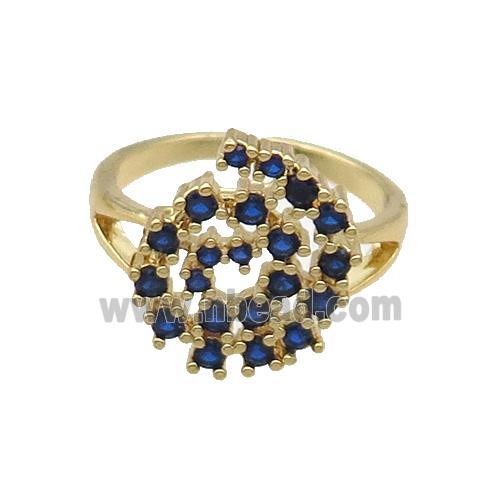 Copper Ring Rebirth Pave Blue Zircon Adjustable Gold Plated