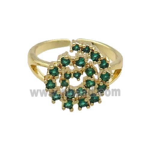 Copper Ring Rebirth Pave Green Zircon Adjustable Gold Plated