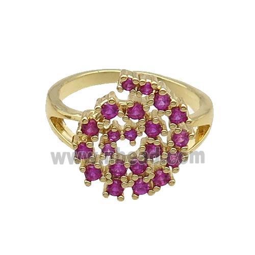 Copper Ring Rebirth Pave Hotpink Zircon Adjustable Gold Plated