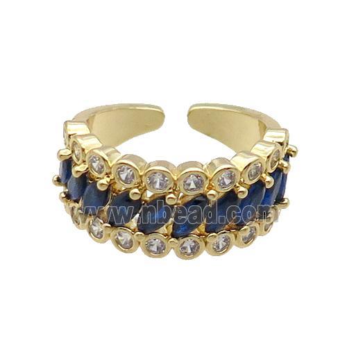 Copper Ring Pave Zircon Blue Gold Plated