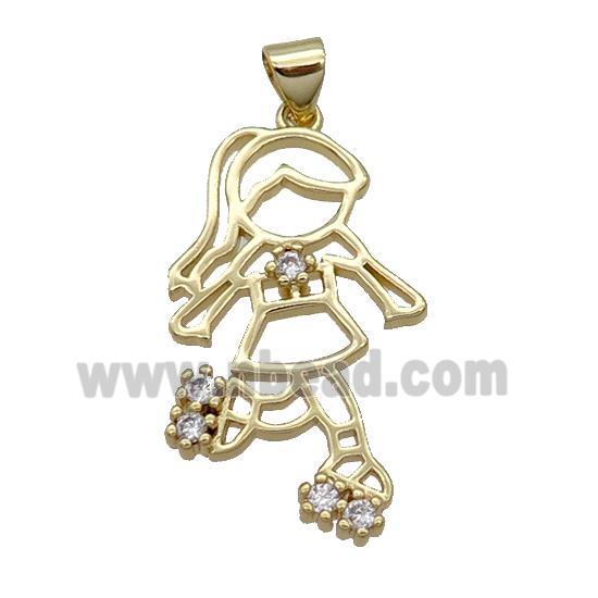 Copper Girl Kid Pendant Pave Zircon Dancing Gold Plated