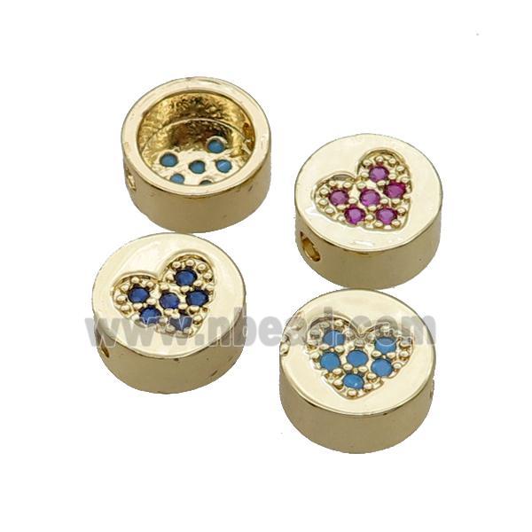 Copper Button Beads Pave Zircon Heart Gold Plated Mixed