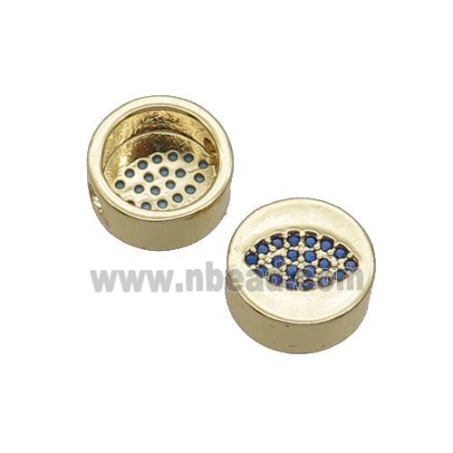 Copper Button Beads Pave Blue Zircon Eye Gold Plated