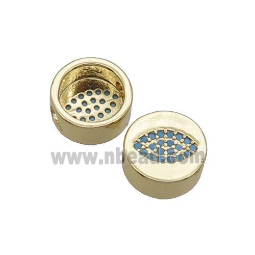 Copper Button Beads Pave Turq Zircon Eye Gold Plated