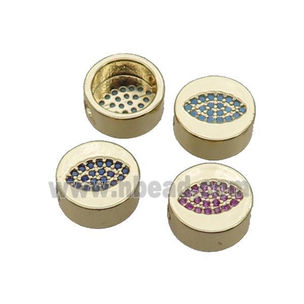 Copper Button Beads Pave Zircon Eye Gold Plated Mixed