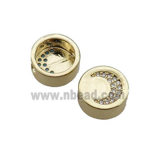 Copper Button Beads Pave Zircon Moon Gold Plated