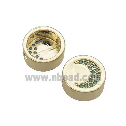 Copper Button Beads Pave Green Zircon Moon Gold Plated