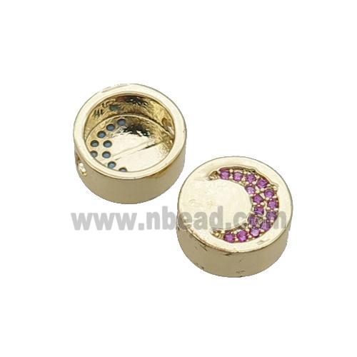 Copper Button Beads Pave Hotpink Zircon Moon Gold Plated