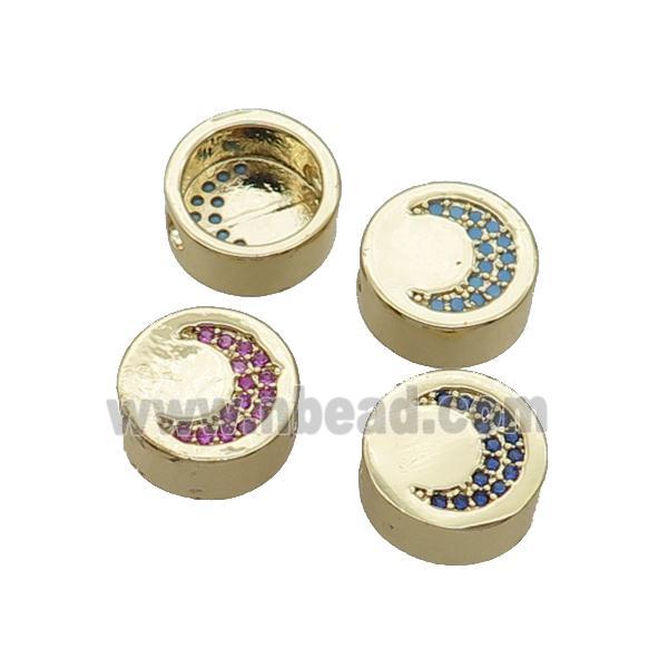 Copper Button Beads Pave Zircon Moon Gold Plated Mixed