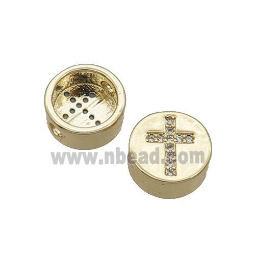 Copper Button Beads Pave Zircon Cross Gold Plated