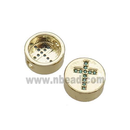 Copper Button Beads Pave Green Zircon Cross Gold Plated