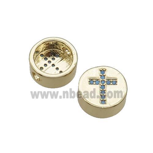 Copper Button Beads Pave Turq Zircon Cross Gold Plated