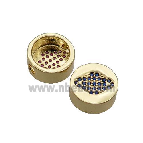Copper Button Beads Pave Blue Zircon Planet Gold Plated