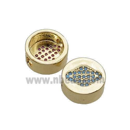 Copper Button Beads Pave Turq Zircon Planet Gold Plated