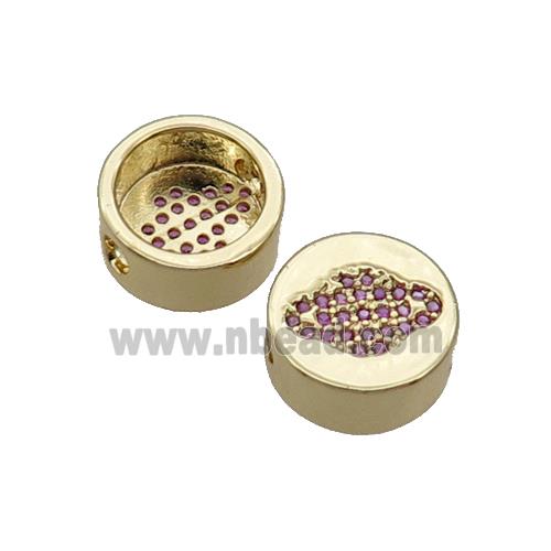 Copper Button Beads Pave Pink Zircon Planet Gold Plated
