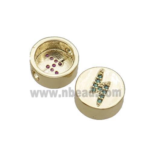 Copper Button Beads Pave Green Zircon Lightning Gold Plated