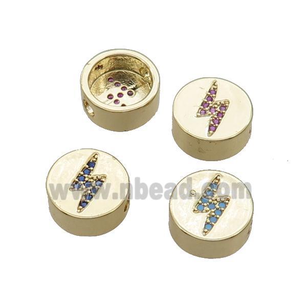 Copper Button Beads Pave Zircon Lightning Gold Plated Mixed