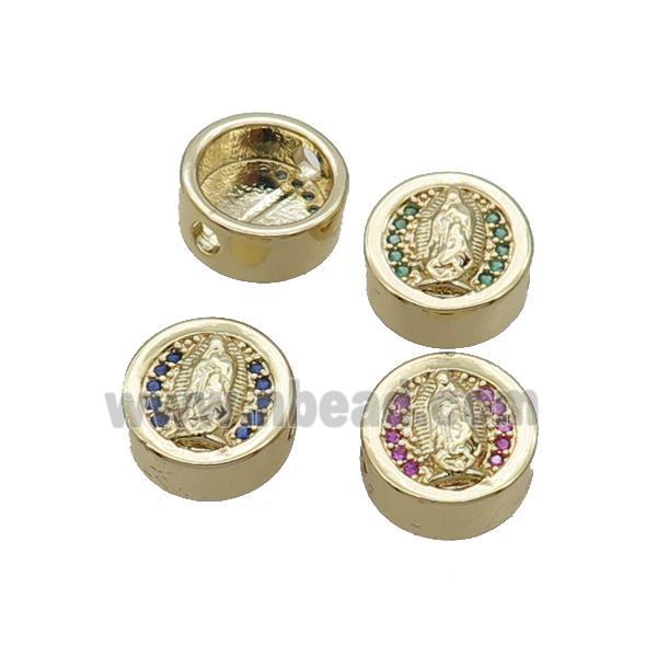 Copper Button Beads Pave Zircon Jesus Gold Plated Mixed