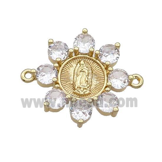 Copper Flower Connector Pave Crystal Jesus Gold Plated