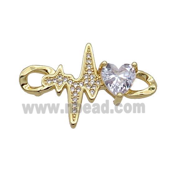 Copper Cardiogram Heart Connector Pave Zircon Gold Plated