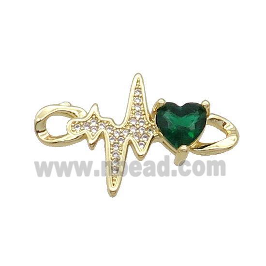 Copper Cardiogram Heart Connector Pave Zircon Green Gold Plated