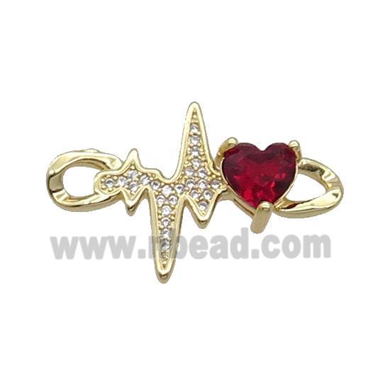Copper Cardiogram Heart Connector Pave Zircon Red Gold Plated