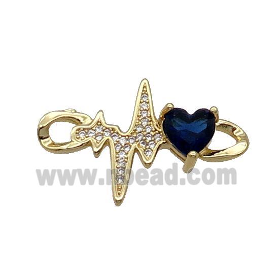 Copper Cardiogram Heart Connector Pave Zircon Darkblue Gold Plated